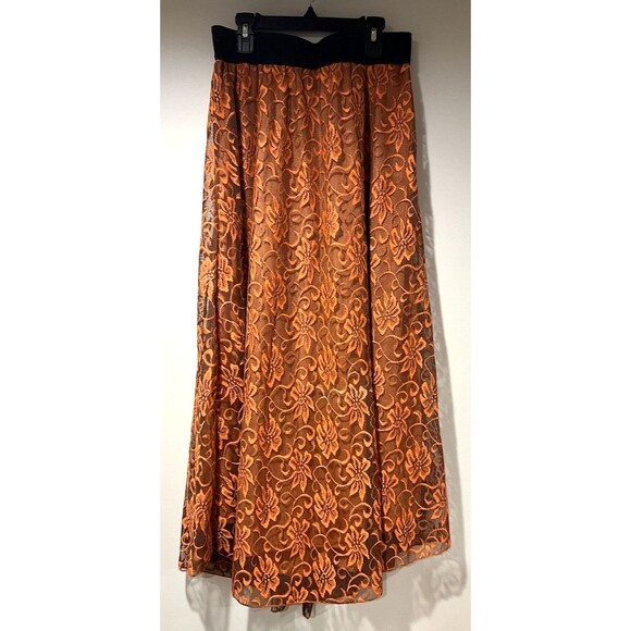 Lularoe Women’s Small Lucy Long Maxi Skirt Floral Lace Orange Fall Full Length - Picture 1 of 9
